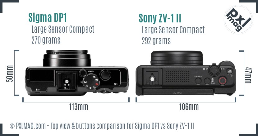 Sigma DP1 vs Sony ZV-1 II top view buttons comparison