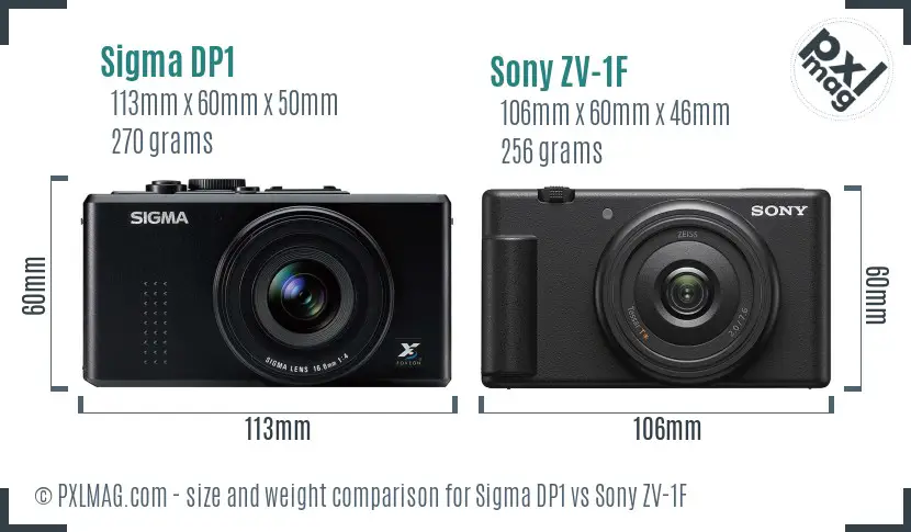 Sigma DP1 vs Sony ZV-1F size comparison