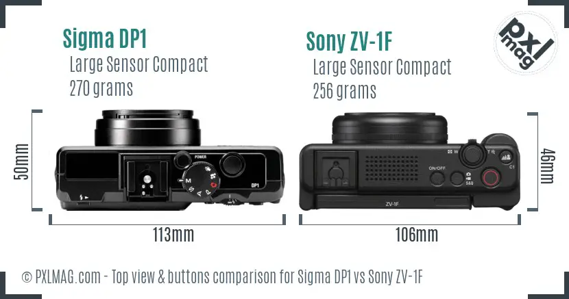 Sigma DP1 vs Sony ZV-1F top view buttons comparison