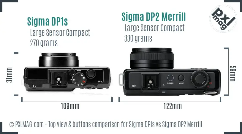 Sigma DP1s vs Sigma DP2 Merrill top view buttons comparison