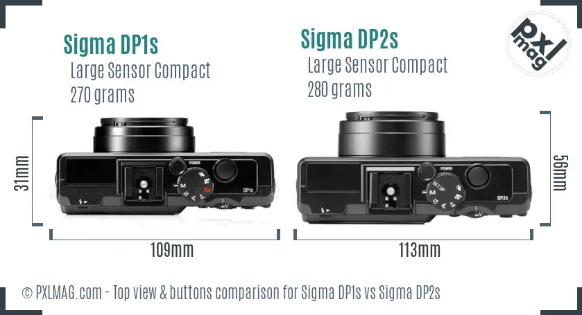 Sigma DP1s vs Sigma DP2s top view buttons comparison