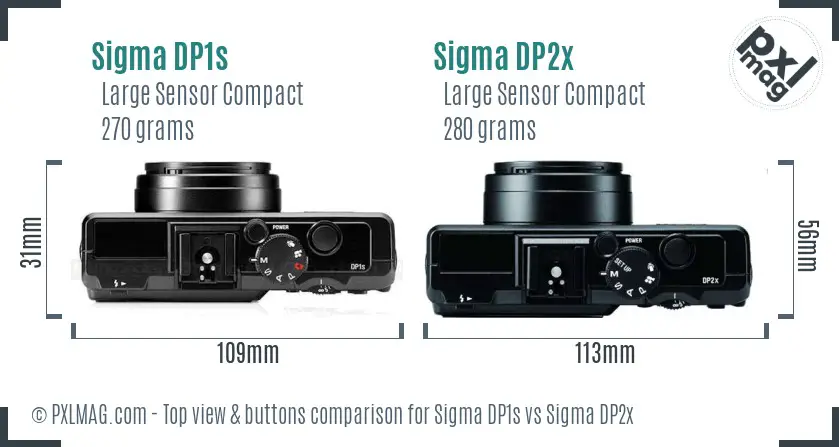 Sigma DP1s vs Sigma DP2x top view buttons comparison