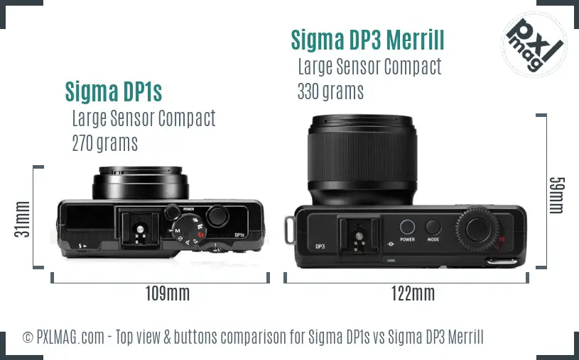Sigma DP1s vs Sigma DP3 Merrill top view buttons comparison