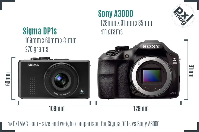 Sigma DP1s vs Sony A3000 size comparison