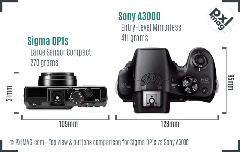 Sigma DP1s vs Sony A3000 top view buttons comparison