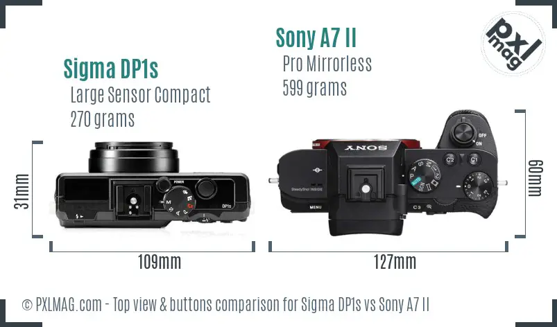 Sigma DP1s vs Sony A7 II top view buttons comparison