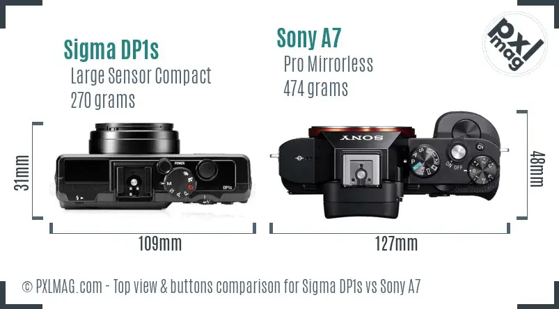 Sigma DP1s vs Sony A7 top view buttons comparison