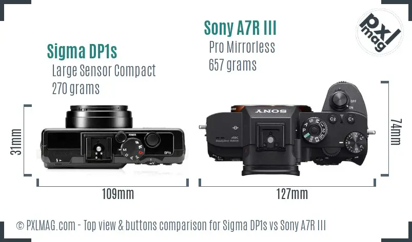 Sigma DP1s vs Sony A7R III top view buttons comparison