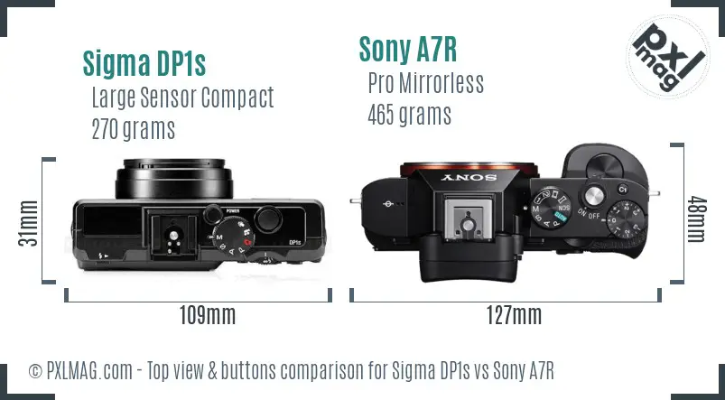 Sigma DP1s vs Sony A7R top view buttons comparison