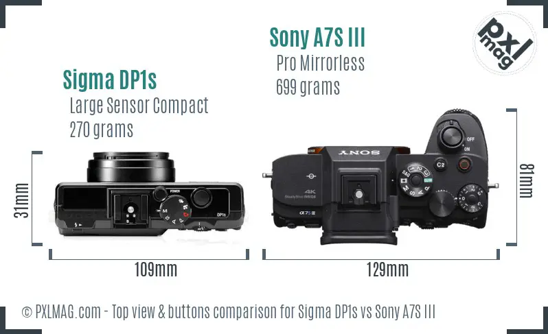 Sigma DP1s vs Sony A7S III top view buttons comparison