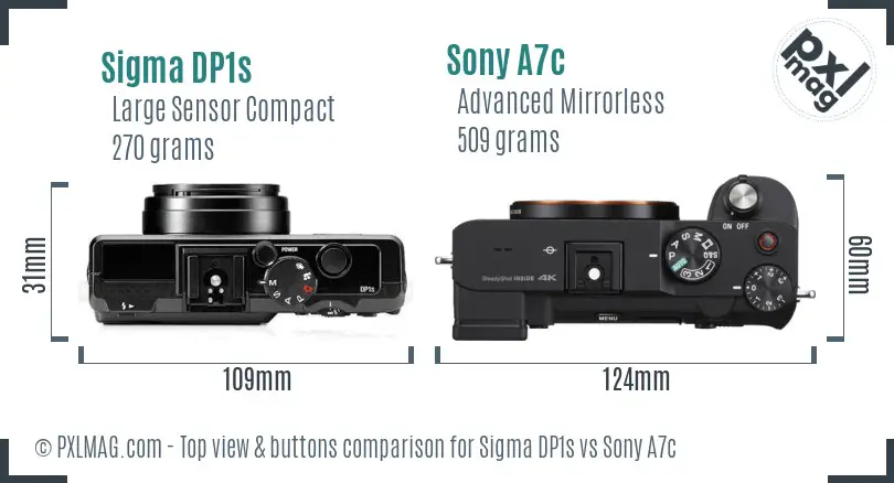 Sigma DP1s vs Sony A7c top view buttons comparison