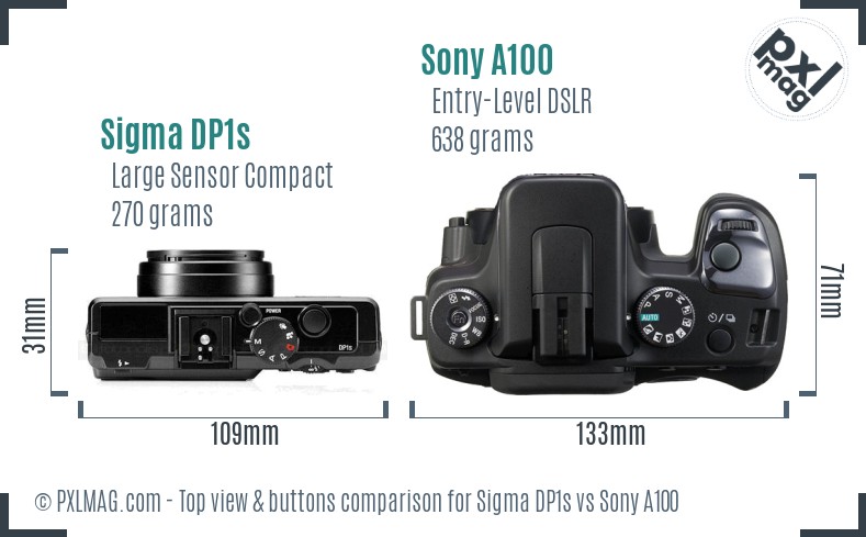 Sigma DP1s vs Sony A100 top view buttons comparison