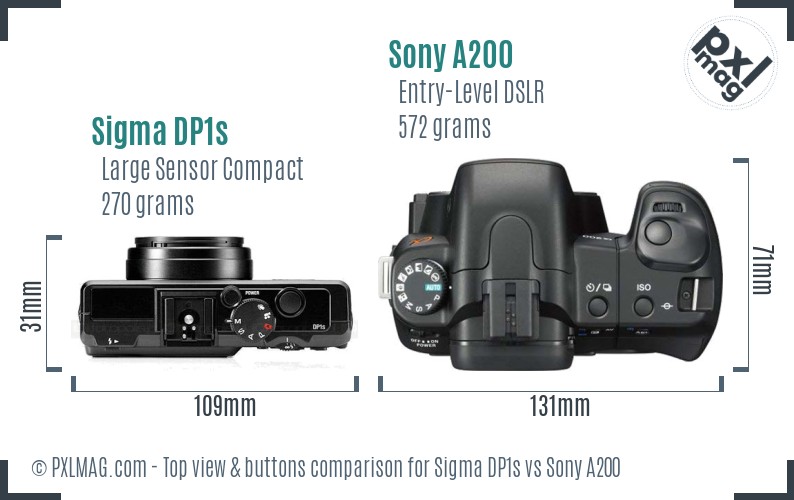 Sigma DP1s vs Sony A200 top view buttons comparison