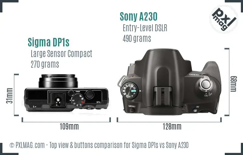 Sigma DP1s vs Sony A230 top view buttons comparison