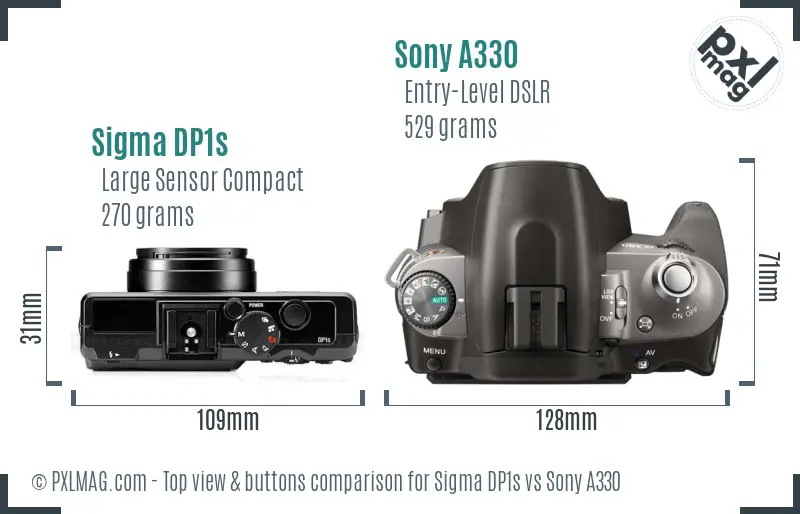 Sigma DP1s vs Sony A330 top view buttons comparison