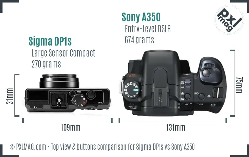 Sigma DP1s vs Sony A350 top view buttons comparison