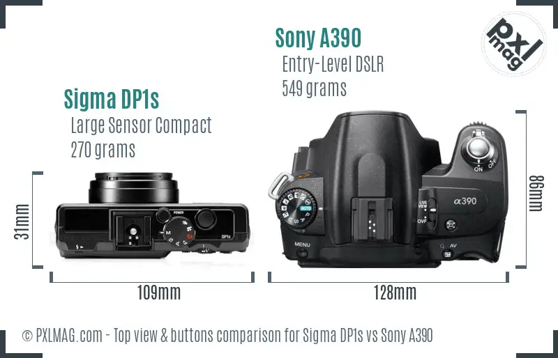 Sigma DP1s vs Sony A390 top view buttons comparison