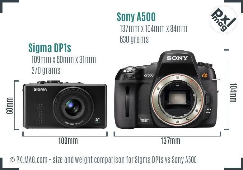 Sigma DP1s vs Sony A500 size comparison