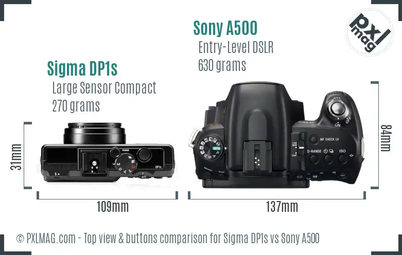 Sigma DP1s vs Sony A500 top view buttons comparison