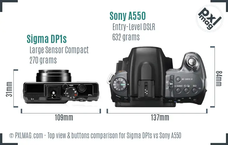 Sigma DP1s vs Sony A550 top view buttons comparison