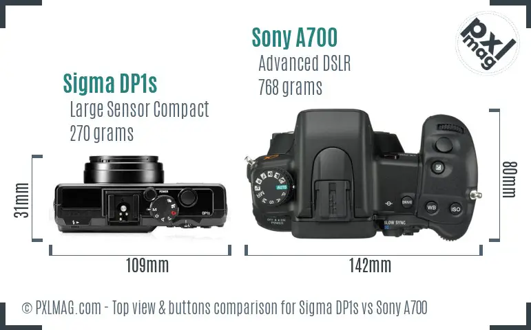 Sigma DP1s vs Sony A700 top view buttons comparison