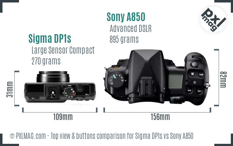 Sigma DP1s vs Sony A850 top view buttons comparison Sigma DP1s vs Sony A850 top view buttons comparison