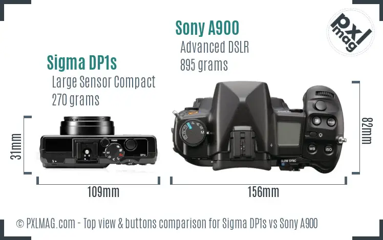 Sigma DP1s vs Sony A900 top view buttons comparison