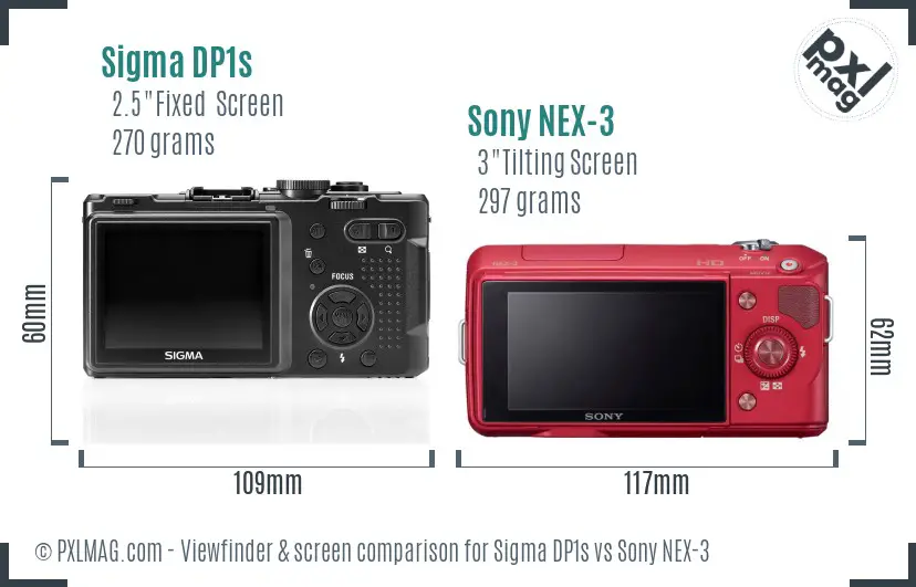 Sigma DP1s vs Sony NEX-3 Screen and Viewfinder comparison