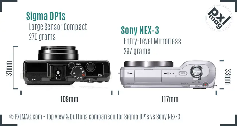 Sigma DP1s vs Sony NEX-3 top view buttons comparison