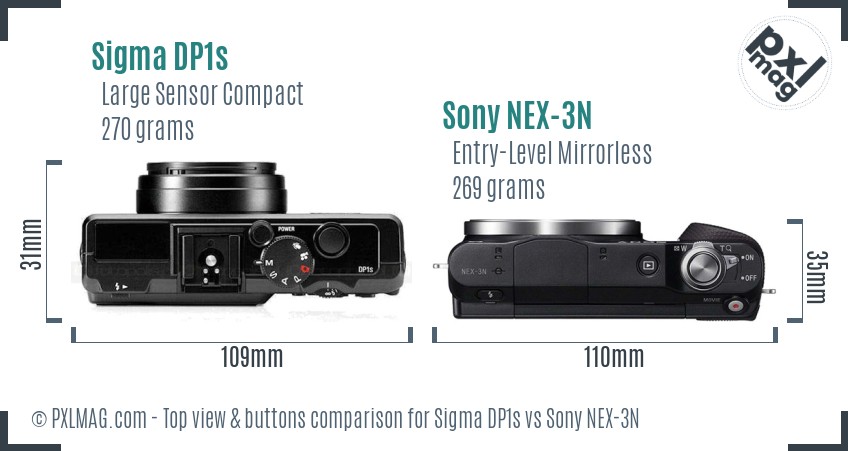 Sigma DP1s vs Sony NEX-3N top view buttons comparison