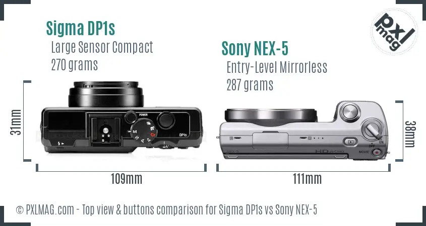 Sigma DP1s vs Sony NEX-5 top view buttons comparison