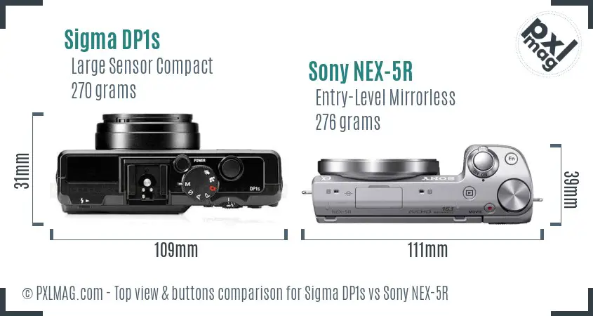 Sigma DP1s vs Sony NEX-5R top view buttons comparison