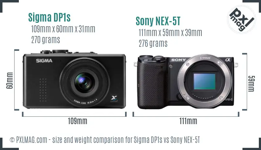 Sigma DP1s vs Sony NEX-5T size comparison