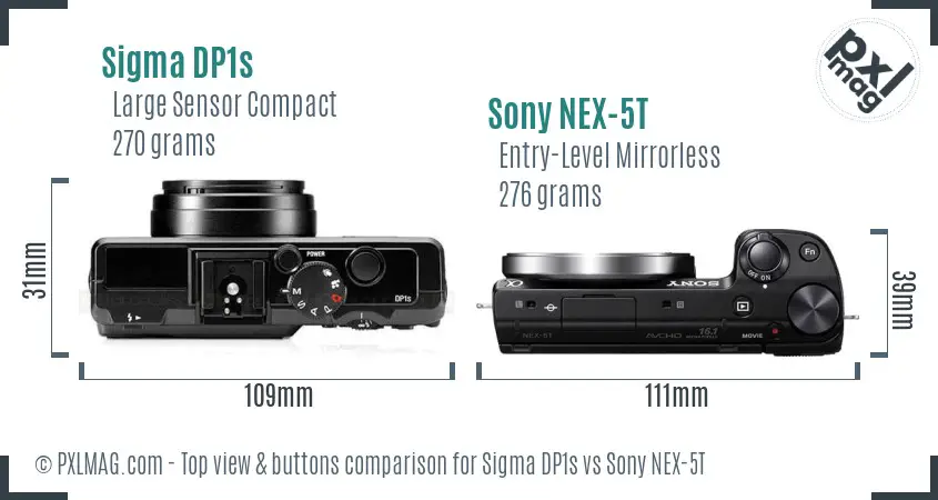 Sigma DP1s vs Sony NEX-5T top view buttons comparison