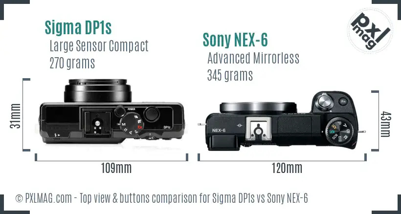 Sigma DP1s vs Sony NEX-6 top view buttons comparison