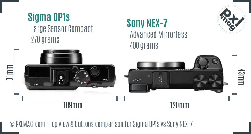 Sigma DP1s vs Sony NEX-7 top view buttons comparison