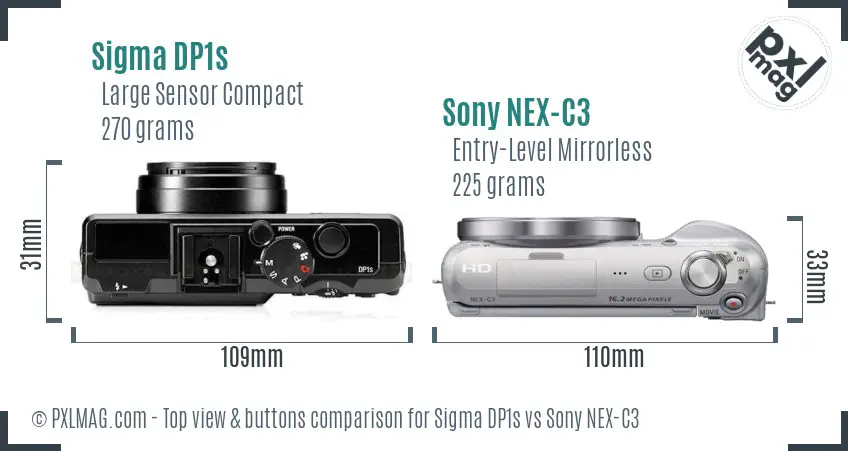 Sigma DP1s vs Sony NEX-C3 top view buttons comparison