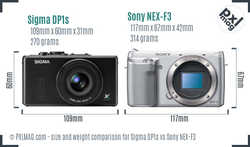 Sigma DP1s vs Sony NEX-F3 size comparison