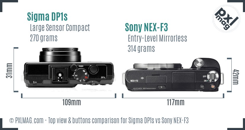 Sigma DP1s vs Sony NEX-F3 top view buttons comparison