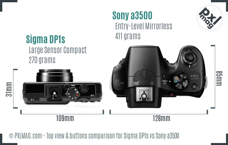 Sigma DP1s vs Sony a3500 top view buttons comparison