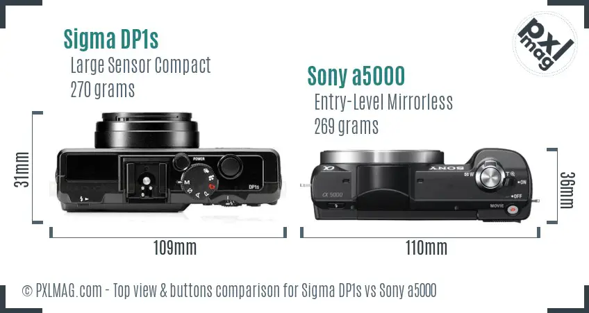 Sigma DP1s vs Sony a5000 top view buttons comparison