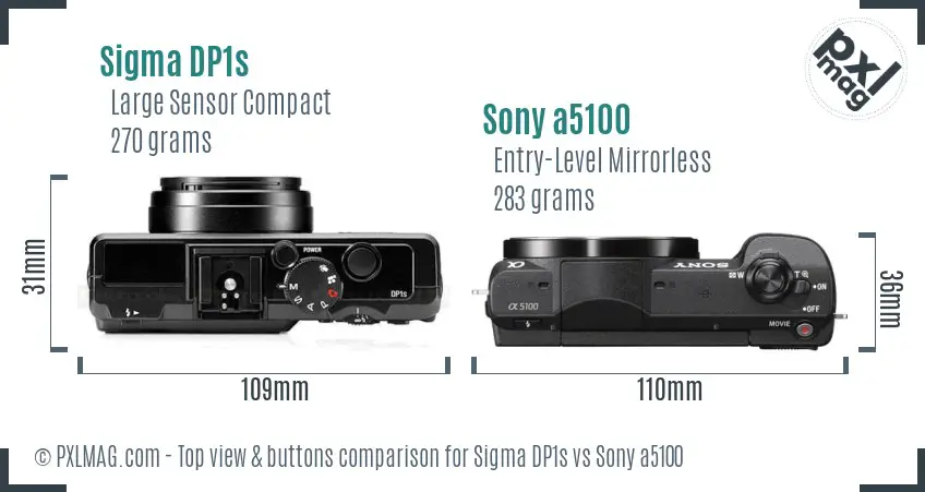 Sigma DP1s vs Sony a5100 top view buttons comparison