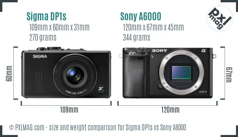Sigma DP1s vs Sony A6000 size comparison