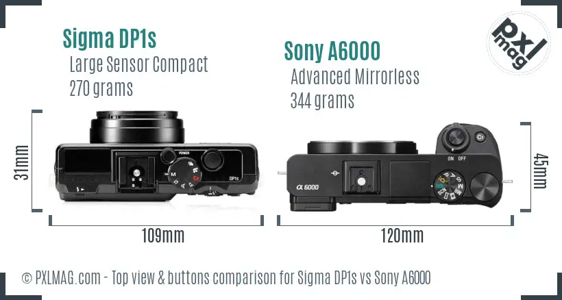 Sigma DP1s vs Sony A6000 top view buttons comparison