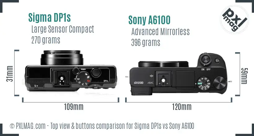 Sigma DP1s vs Sony A6100 top view buttons comparison