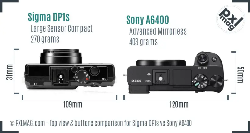 Sigma DP1s vs Sony A6400 top view buttons comparison