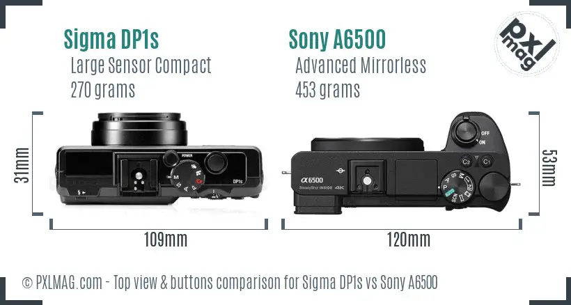 Sigma DP1s vs Sony A6500 top view buttons comparison