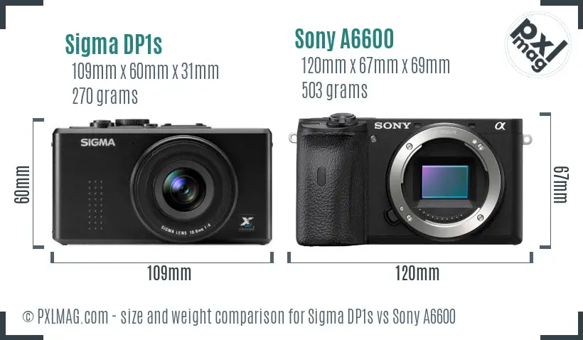 Sigma DP1s vs Sony A6600 size comparison