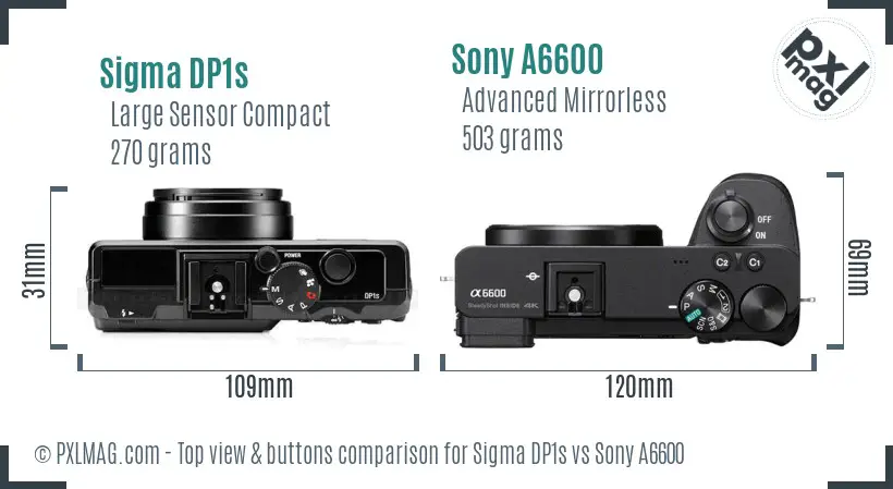 Sigma DP1s vs Sony A6600 top view buttons comparison