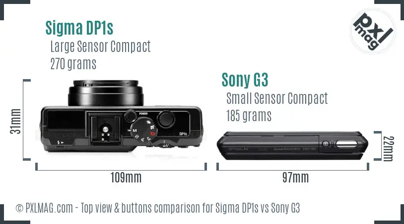 Sigma DP1s vs Sony G3 top view buttons comparison